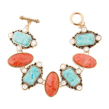Load image into Gallery viewer, Champs Blue turquoise and Orange Coral Golden Link Bracalet