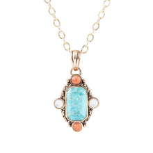 Load image into Gallery viewer, Champs Blue Turquoise and Orange Coral Golden Pendant Necklace