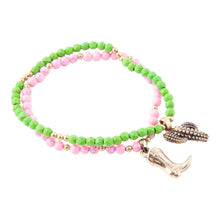 Load image into Gallery viewer, Charmed Cactus and Boot Pink Green Jade Bracelet Set