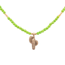 Load image into Gallery viewer, Charmed Cactus Lime Green Turquoise Golden Pendant Necklace
