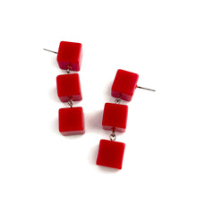 Load image into Gallery viewer, Cherry Red Cube Tri Dot Drop Earrings