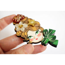 Load image into Gallery viewer, Christmas Blonde Hair Brooch with Earring Set by Laliblue