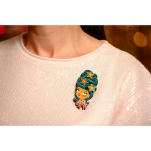 Load image into Gallery viewer, Christmas-Themed Brunette Hair Brooch with Earring Set by Laliblue