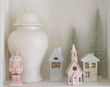 Load image into Gallery viewer, Pastel Christmas Village 3-Piece Set with 22K Gold Accents