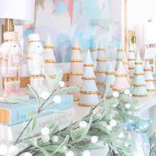 Load image into Gallery viewer, Hydrangea Blue Tiered Christmas Trees with 22K Gold Brushstroke Accent