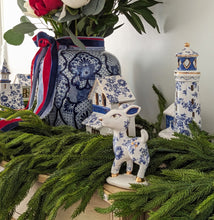 Load image into Gallery viewer, Blue and White Toile Lighthouse with 22K Gold Accents