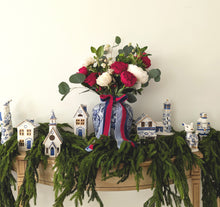 Load image into Gallery viewer, Blue and White Toile Santa with 22K Gold Accents