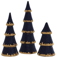Load image into Gallery viewer, Navy Blue Tiered Christmas Trees with 22K Gold Brushstroke Accent