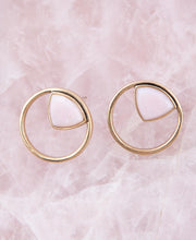 Load image into Gallery viewer, Circle Pink Opal and Golden Bronze Post Stud Earrings