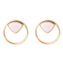 Load image into Gallery viewer, Circle Pink Opal and Golden Bronze Post Stud Earrings