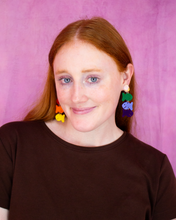 Load image into Gallery viewer, Rainbow Cracker Fish Dangle Earrings