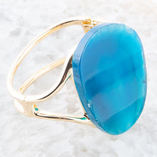 Load image into Gallery viewer, Cobalt Blue Agate Slab Cuff Golden Bracelet