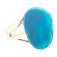 Load image into Gallery viewer, Cobalt Blue Agate Slab Cuff Golden Bracelet