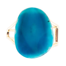 Load image into Gallery viewer, Cobalt Blue Agate Slab Cuff Golden Bracelet
