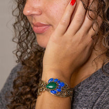 Load image into Gallery viewer, Cognate Green Malachite and Blue Lapis Golden Cuff Bracelet