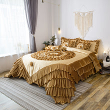 Load image into Gallery viewer, Tache Satin Ruffle Floral Gold Caramel Latte Comforter (BM4578)