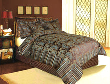Load image into Gallery viewer, Tache Chenille Elegant Paisley Floral Striped Brown Blue Eastern Comforter Set With Zipper Cover (14070)
