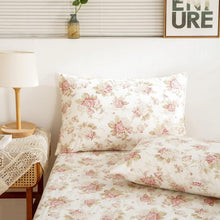 Load image into Gallery viewer, DaDa Bedding Hint of Mint Dainty Cottage Floral Roses Cotton Flat Sheet Only w/ Pillow Case (3036)
