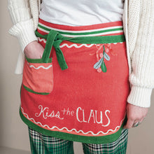 Load image into Gallery viewer, Embroidered &amp; Printed Christmas Apron with Pom Poms &amp; Pocket