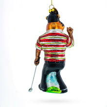 Load image into Gallery viewer, Sporty Tiger Engaged in Golf Glass Christmas Ornament