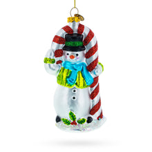 Load image into Gallery viewer, Snowman with the Mint Candy Cane Glass Christmas Ornament