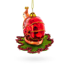 Load image into Gallery viewer, Snail Perched on a Green Leaf Glass Christmas Ornament