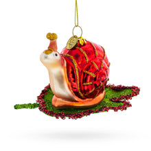 Load image into Gallery viewer, Snail Perched on a Green Leaf Glass Christmas Ornament