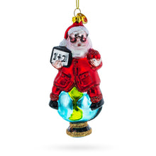 Load image into Gallery viewer, Teacher Santa on World Globe Glass Christmas Ornament