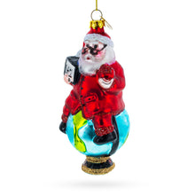 Load image into Gallery viewer, Teacher Santa on World Globe Glass Christmas Ornament