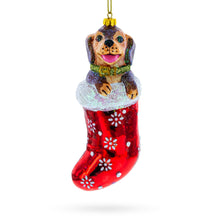 Load image into Gallery viewer, Puppy in Stocking Glass Christmas Ornament
