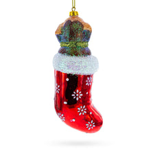 Load image into Gallery viewer, Puppy in Stocking Glass Christmas Ornament