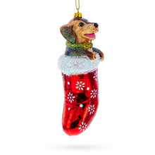 Load image into Gallery viewer, Puppy in Stocking Glass Christmas Ornament