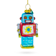 Load image into Gallery viewer, Quirky Square-Headed Robot Glass Christmas Ornament