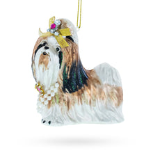 Load image into Gallery viewer, Shih Tzu with Pearls Glass Christmas Ornament