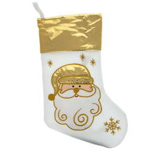 Load image into Gallery viewer, Set of 3 Gold and Silver, on White Felt Santa, Reindeer Christmas Stockings 15 Inches
