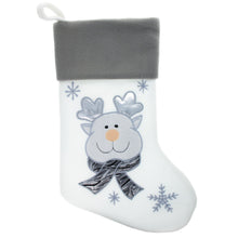 Load image into Gallery viewer, Set of 3 Gold and Silver, on White Felt Santa, Reindeer Christmas Stockings 15 Inches