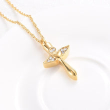 Load image into Gallery viewer, Angel Wings Cross &amp; Heart with Rhinestones Cremation Urn Necklace