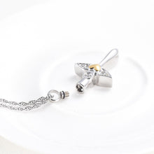 Load image into Gallery viewer, Angel Wings Cross &amp; Heart with Rhinestones Cremation Urn Necklace