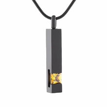 Load image into Gallery viewer, Black Cremation Urn Necklace Column With Gemstone