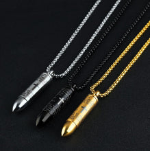 Load image into Gallery viewer, Bullet Engraved With A Cross &amp; The Lord's Prayer English/Spanish Cremation Urn Necklace