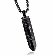 Load image into Gallery viewer, Bullet Engraved With A Cross &amp; The Lord's Prayer English/Spanish Cremation Urn Necklace