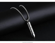 Load image into Gallery viewer, Bullet Engraved With A Cross &amp; The Lord's Prayer English/Spanish Cremation Urn Necklace