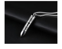 Load image into Gallery viewer, Bullet Engraved With A Cross &amp; The Lord's Prayer English/Spanish Cremation Urn Necklace
