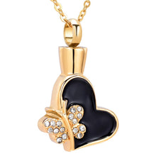 Load image into Gallery viewer, Butterfly &amp; Heart Cremation Urn Necklace With Rhinestones