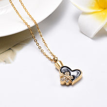 Load image into Gallery viewer, Butterfly &amp; Heart Cremation Urn Necklace With Rhinestones