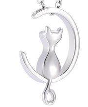 Load image into Gallery viewer, Cat &amp; Crescent Moon Cremation Urn Necklace