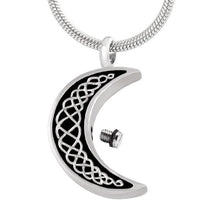 Load image into Gallery viewer, Celtic Crescent Moon Cremation Urn Necklace