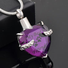 Load image into Gallery viewer, Crystal Heart Pendant Pet Cremation Urn Necklace Etched "My Best Friend"