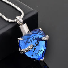 Load image into Gallery viewer, Crystal Heart Pendant Pet Cremation Urn Necklace Etched "My Best Friend"