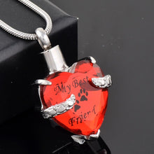 Load image into Gallery viewer, Crystal Heart Pendant Pet Cremation Urn Necklace Etched "My Best Friend"
